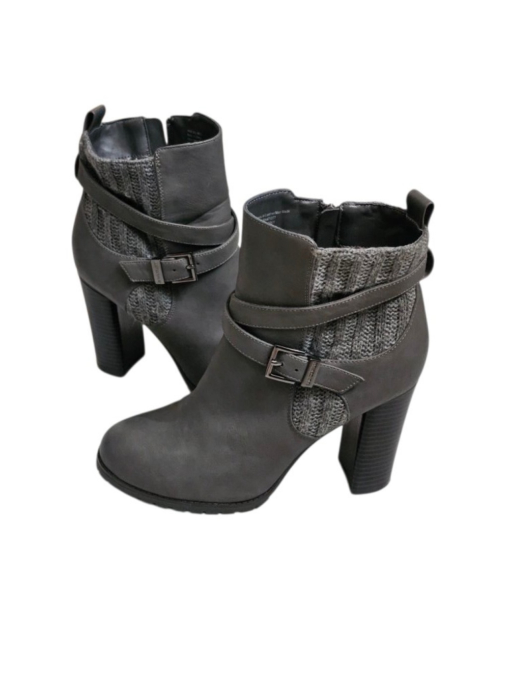 Juicy Couture Abigail Boots Womens 8.5 Gray Knit Ankle Booties 3.5" Block Heel